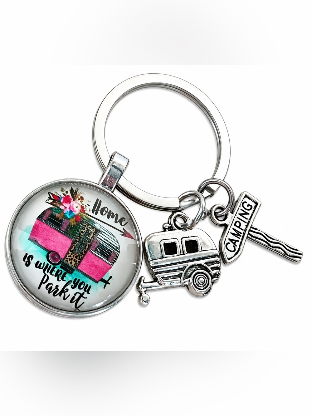 🏕️ Home Is Where You Park It Camper RV Keychain Camping Gift